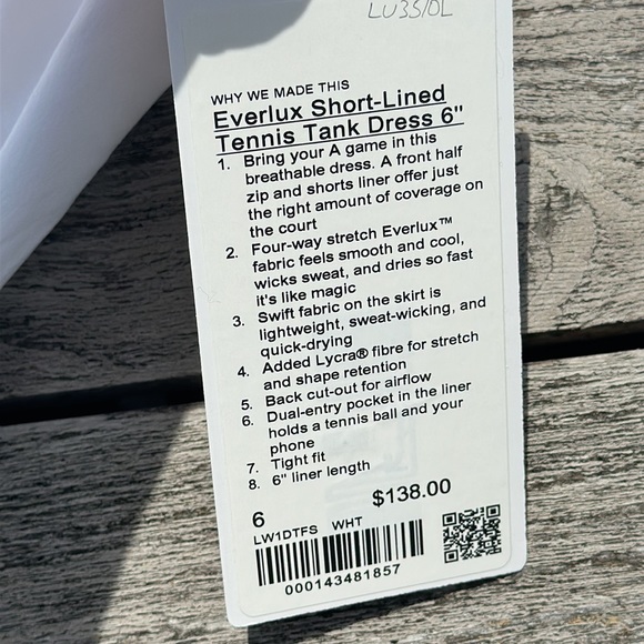 Lululemon Short-Lined Tennis Tank Dress white size 6 $138 NWT- runs small (a 2) - Picture 4 of 7